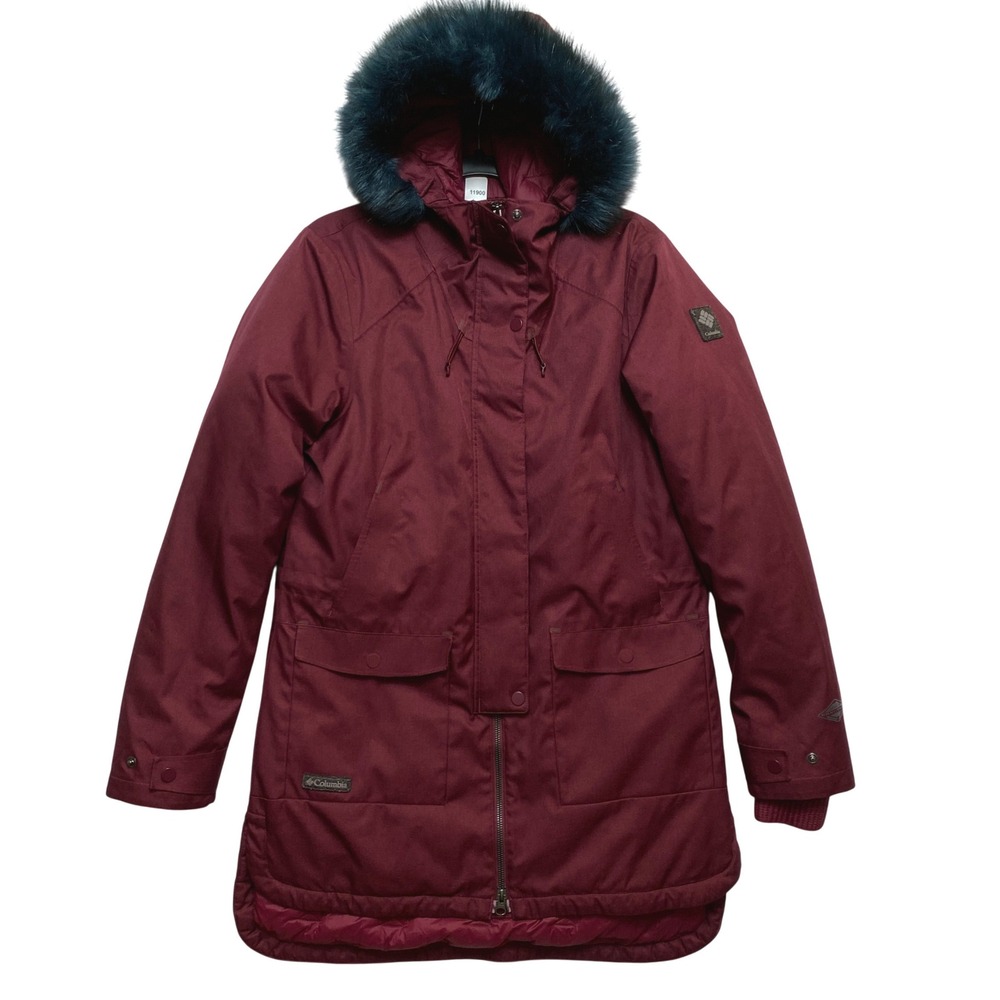 Columbia Parka Womens M Maroon Suttle Mountain Longline Faux Fur Hood Jacket